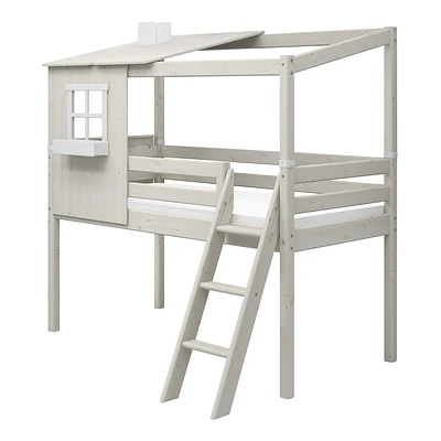 FLEXA Classic Halbhohes Bett Mit Halbem Baumhaus Aufsatz Mattweiß/weiß 1 FLEXA Classic Halbhohes Bett Mit Halbem Baumhaus Aufsatz Mattweiß/weiß