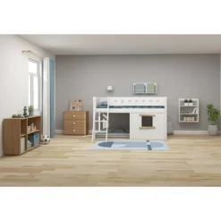 FLEXA White Halbhohes Bett Mit Schrägleiter Und Baumhaus Panelen Weiß/Eiche -Kinder Haushaltswaren Geschäft 1axmvujbgy3rro21rmsyw5xxdsxe