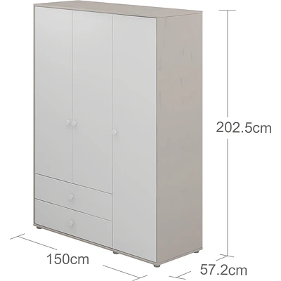 FLEXA Classic Kleiderschrank Mit 3 Türen U. 2 Schubladen Grau/Lack Weiß/weiß 4 FLEXA Classic Kleiderschrank Mit 3 Türen U. 2 Schubladen Grau/Lack Weiß/weiß – Bild 4