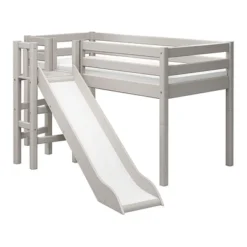 FLEXA Classic Halbhohes Bett Mit Plattform Und Rutsche Grau Lasiert