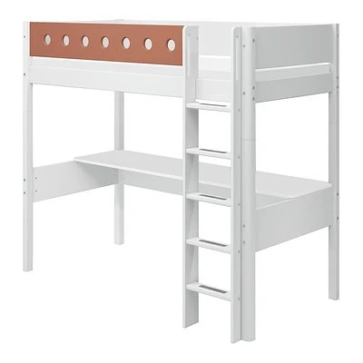 FLEXA White Hochbett Mit Schreibtisch 90x200 Cm Mit Senkrechter Leiter Weiß/rotviolett 1 FLEXA White Hochbett Mit Schreibtisch 90x200 Cm Mit Senkrechter Leiter Weiß/rotviolett