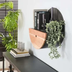 Rubjerg Design Wandregal Halbmond Ø50cm Mit Schublade Akazie Massiv Natur