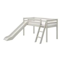 FLEXA Classic Halbhohes Bett Mit Schrägleiter Und Rutsche Mattweiß
