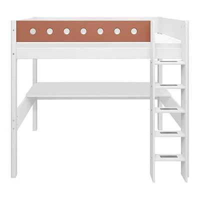 FLEXA White Hochbett Mit Schreibtisch 90x200 Cm Mit Senkrechter Leiter Weiß/rotviolett 2 FLEXA White Hochbett Mit Schreibtisch 90x200 Cm Mit Senkrechter Leiter Weiß/rotviolett – Bild 2