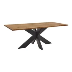 LifeConcept Esstisch 220x100cm Zerreiche Baumkante (3cm) Natur Geölt Mit Metall Spider-Gestell