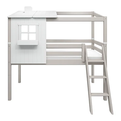 FLEXA Classic Halbhohes Bett Mit Halbem Baumhaus Aufsatz Grau Lasiert/weiß 2 FLEXA Classic Halbhohes Bett Mit Halbem Baumhaus Aufsatz Grau Lasiert/weiß – Bild 2