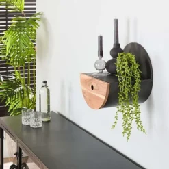Rubjerg Design Wandregal Halbmond Ø30cm Mit Schublade Akazie Massiv Natur