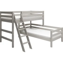 FLEXA Classic Mittelhohes Kombietagenbett Mit Schrägleiter Grau Lasiert