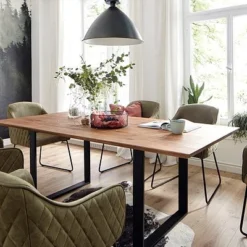 LifeConcept Esstisch 240x100cm Zerreiche Baumkante (3cm) Natur Geölt Mit Metall U-Gestell