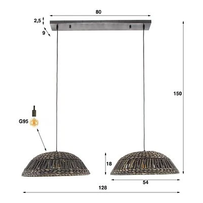 Rubjerg Design Hängeleuchte Kuppel 2 Leuchten Wasserhyazinthe/Nickel Schwarz 4 Rubjerg Design Hängeleuchte Kuppel 2 Leuchten Wasserhyazinthe/Nickel Schwarz – Bild 4