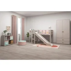 FLEXA Classic Halbhohes Bett Mit Plattform Und Rutsche Grau Lasiert -Kinder Haushaltswaren Geschäft binssmn476md2xgoguopg602nnhs