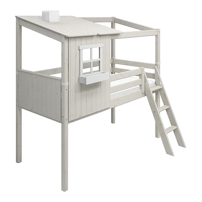 FLEXA Classic Halbhohes Bett Mit Halbem Baumhaus Aufsatz Mattweiß/weiß 3 FLEXA Classic Halbhohes Bett Mit Halbem Baumhaus Aufsatz Mattweiß/weiß – Bild 3