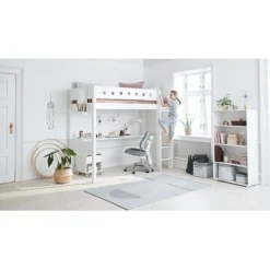 FLEXA White Hochbett Mit Schreibtisch 90x200 Cm Mit Senkrechter Leiter Weiß -Kinder Haushaltswaren Geschäft cioari37hbg2m0qwfsqf045a0gdo