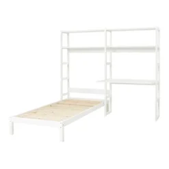 Hoppekids Storey Regalkombination 100cm Mit Bett 90x200cm, 4 Einlegeböden Und Tischplatte Weiß