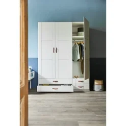 Lifetime Schrank 150cm Mit 3 Türen Und 4 Schubladen Weiß Lackiert -Kinder Haushaltswaren Geschäft epwtju36o0glgktfrkd2k93iconj