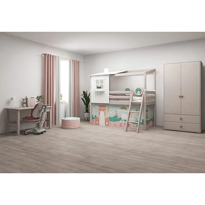 FLEXA Classic Halbhohes Bett Mit Halbem Baumhaus Aufsatz Grau Lasiert/weiß 5 FLEXA Classic Halbhohes Bett Mit Halbem Baumhaus Aufsatz Grau Lasiert/weiß – Bild 5