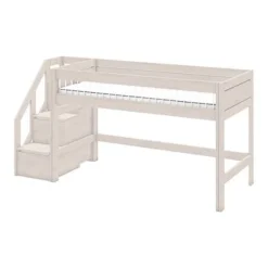 Lifetime Halbhohes Bett Mit Treppe Und Deluxe Lattenrost Absturzsicherung Streben Whitewash