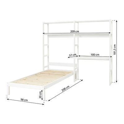 Hoppekids Storey Regalkombination 100cm Mit Bett 90x200cm, 4 Einlegeböden Und Tischplatte Weiß 4 Hoppekids Storey Regalkombination 100cm Mit Bett 90x200cm, 4 Einlegeböden Und Tischplatte Weiß – Bild 4