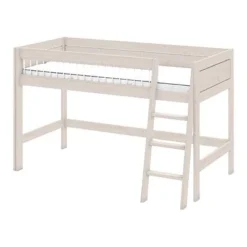 Lifetime Halbhohes Bett Mit Deluxe Lattenrost Absturzsicherung Streben Mit Schräger Leiter Whitewash