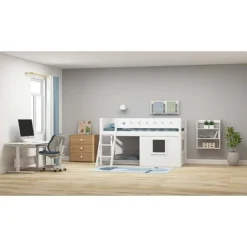 FLEXA White Halbhohes Bett Mit Schrägleiter Und Baumhaus Panelen Weiß -Kinder Haushaltswaren Geschäft hf08vfwiz3trn3gio7pc5i19xdxp