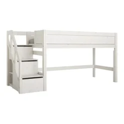 Lifetime Halbhohes Bett Mit Treppe Und Deluxe Lattenrost Whitewash