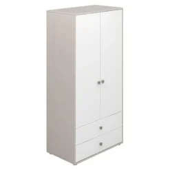 FLEXA Classic Kleiderschrank Mit 2 Türen U. 2 Schubladen Grau/Lack Weiß/grün