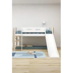 FLEXA Nor Halbhohes Bett Mit Senk. Leiter Und Rutsche Weiß/eiche -Kinder Haushaltswaren Geschäft kfbylklgi21c14dlgyklta5abff8