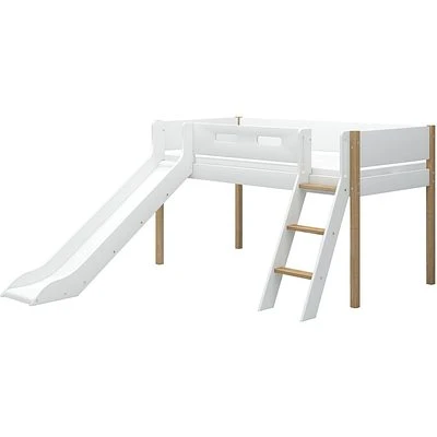 FLEXA Nor Halbhohes Bett Mit Schrägleiter Und Rutsche Weiß/eiche 1 FLEXA Nor Halbhohes Bett Mit Schrägleiter Und Rutsche Weiß/eiche