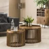 Rubjerg Design Couchtisch Set Tweak Ø65cm/Ø50cm Mangoholz Massiv Sandfarben