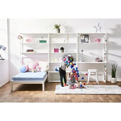 Hoppekids Storey Regalkombination 100cm Mit Bett 90x200cm, 4 Einlegeböden Und Tischplatte Weiß 2 Hoppekids Storey Regalkombination 100cm Mit Bett 90x200cm, 4 Einlegeböden Und Tischplatte Weiß – Bild 2