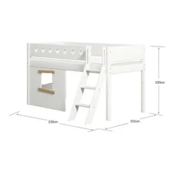 FLEXA White Halbhohes Bett Mit Schrägleiter Und Baumhaus Panelen Weiß/Eiche -Kinder Haushaltswaren Geschäft ncucpc8djgx3q6d0443uh4ee2iro