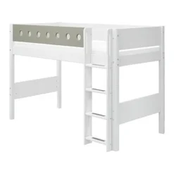FLEXA White Mittelhohes Bett 90x200 Cm Mit Senkrechter Leiter Weiß/grün