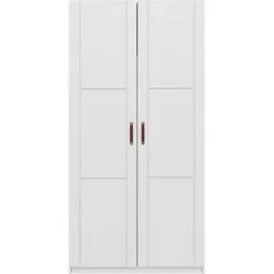 Lifetime Schrank 100cm Mit 2 Türen, Einteilung Und Kleiderstange Weiß Lackiert