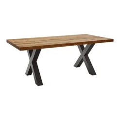 LifeConcept Esstisch 240x100cm Zerreiche Gerade Kante (6cm) Natur Geölt Mit Metall X-Gestell