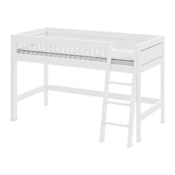 Lifetime Halbhohes Bett Mit Deluxe Lattenrost Absturzsicherung Streben Mit Schräger Leiter Weiß Lackiert