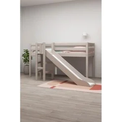 FLEXA Classic Halbhohes Bett Mit Plattform Und Rutsche Grau Lasiert -Kinder Haushaltswaren Geschäft r96oaqwhhq1zv7xvosorct4yc50w