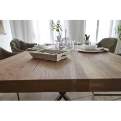 LifeConcept Esstisch 240x100cm Zerreiche Gerade Kante (6cm) Natur Geölt Mit Metall X-Gestell -Kinder Haushaltswaren Geschäft rkwmu6i3ik22jv8l9706ca8zcldu