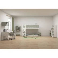 FLEXA White Mittelhohes Bett 90x200 Cm Mit Senkrechter Leiter Weiß/grün -Kinder Haushaltswaren Geschäft rox1073a3s7490nh3kdojz1cqk97