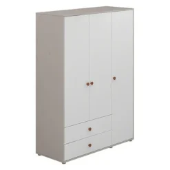 FLEXA Classic Kleiderschrank Mit 3 Türen U. 2 Schubladen Grau/Lack Weiß/rosa