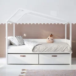 COOL KIDS Tagesbett 90x200cm Mit Himmelaufsatz Weiß Inkl. Rollrost