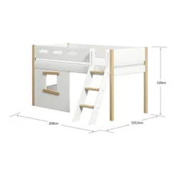 FLEXA Nor Halbhohes Bett Mit Schrägleiter Und Baumhaus Panelen Weiß/Eiche -Kinder Haushaltswaren Geschäft stt6kkmpekegjq5527e6uutg42pm