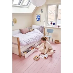 FLEXA Nor Bett 90x200cm Mit Ausziehbett Und 2 Schubladen Weiß/eiche -Kinder Haushaltswaren Geschäft svi0fw2246khroppxrnwi04f3irw