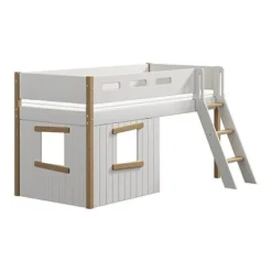 FLEXA Nor Halbhohes Bett Mit Schrägleiter Und Baumhaus Panelen Weiß/Eiche -Kinder Haushaltswaren Geschäft tndyt95oolelt7o5xin3on4mjxtd
