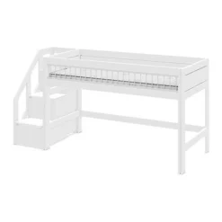 Lifetime Halbhohes Bett Mit Treppe Und Deluxe Lattenrost Absturzsicherung Streben Weiß Lackiert