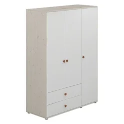 FLEXA Classic Kleiderschrank Mit 3 Türen U. 2 Schubladen Mattweiß/Lack Weiß/rosa