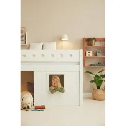 FLEXA White Halbhohes Bett Mit Schrägleiter Und Baumhaus Panelen Weiß -Kinder Haushaltswaren Geschäft v779q45avjgv9tx77ysgieshsekz