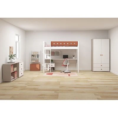 FLEXA White Hochbett Mit Schreibtisch 90x200 Cm Mit Senkrechter Leiter Weiß/rotviolett 7 FLEXA White Hochbett Mit Schreibtisch 90x200 Cm Mit Senkrechter Leiter Weiß/rotviolett – Bild 7