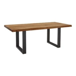 LifeConcept Esstisch 180x100cm Zerreiche Baumkante (6cm) Natur Geölt Mit Metall U-Gestell