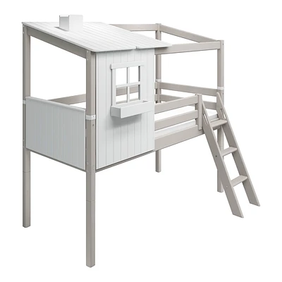 FLEXA Classic Halbhohes Bett Mit Halbem Baumhaus Aufsatz Grau Lasiert/weiß 3 FLEXA Classic Halbhohes Bett Mit Halbem Baumhaus Aufsatz Grau Lasiert/weiß – Bild 3