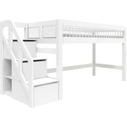 Lifetime Halbhohes Bett Breeze Mit Treppe Und Deluxe Lattenrost Weiß Lackiert
